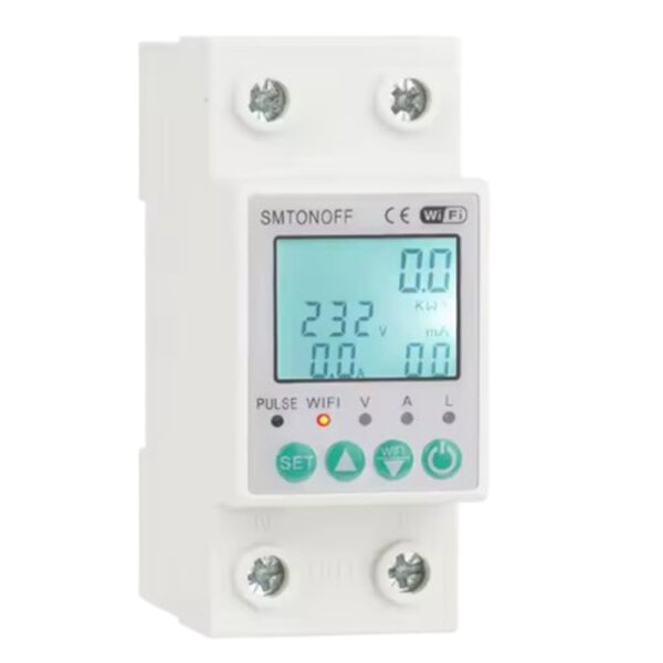 Smart single-phase 2‑pole 63 A WiFi energy meter with bi‑directional measurement, overload protection, scheduling & remote control via Tuya/Smart Life