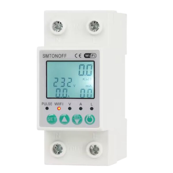 Smart single-phase 2‑pole 63 A WiFi energy meter with bi‑directional measurement, overload protection, scheduling & remote control via Tuya/Smart Life