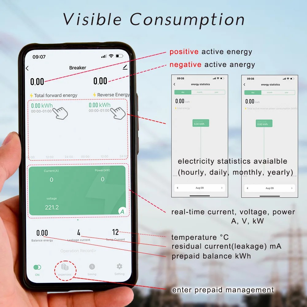 Smart single-phase 2‑pole 63 A WiFi energy meter with bi‑directional measurement, overload protection, scheduling & remote control via Tuya/Smart Life