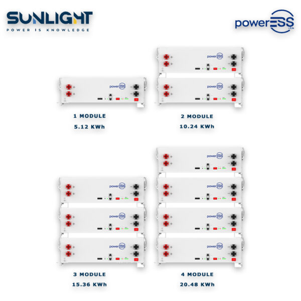 Sunlight powerESS Li.ON | 51.2V 100Ah | LiFePO₄ | 5.12kWh | 100A BMS | Stack Mounted - Image 6